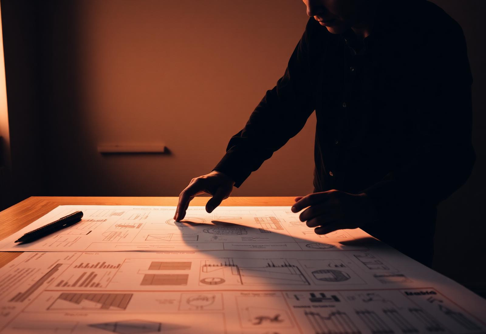 Architect reviewing technical drawings